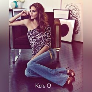 CACHÉ Fit & Flare Golden Rhinestone Beaded Denim